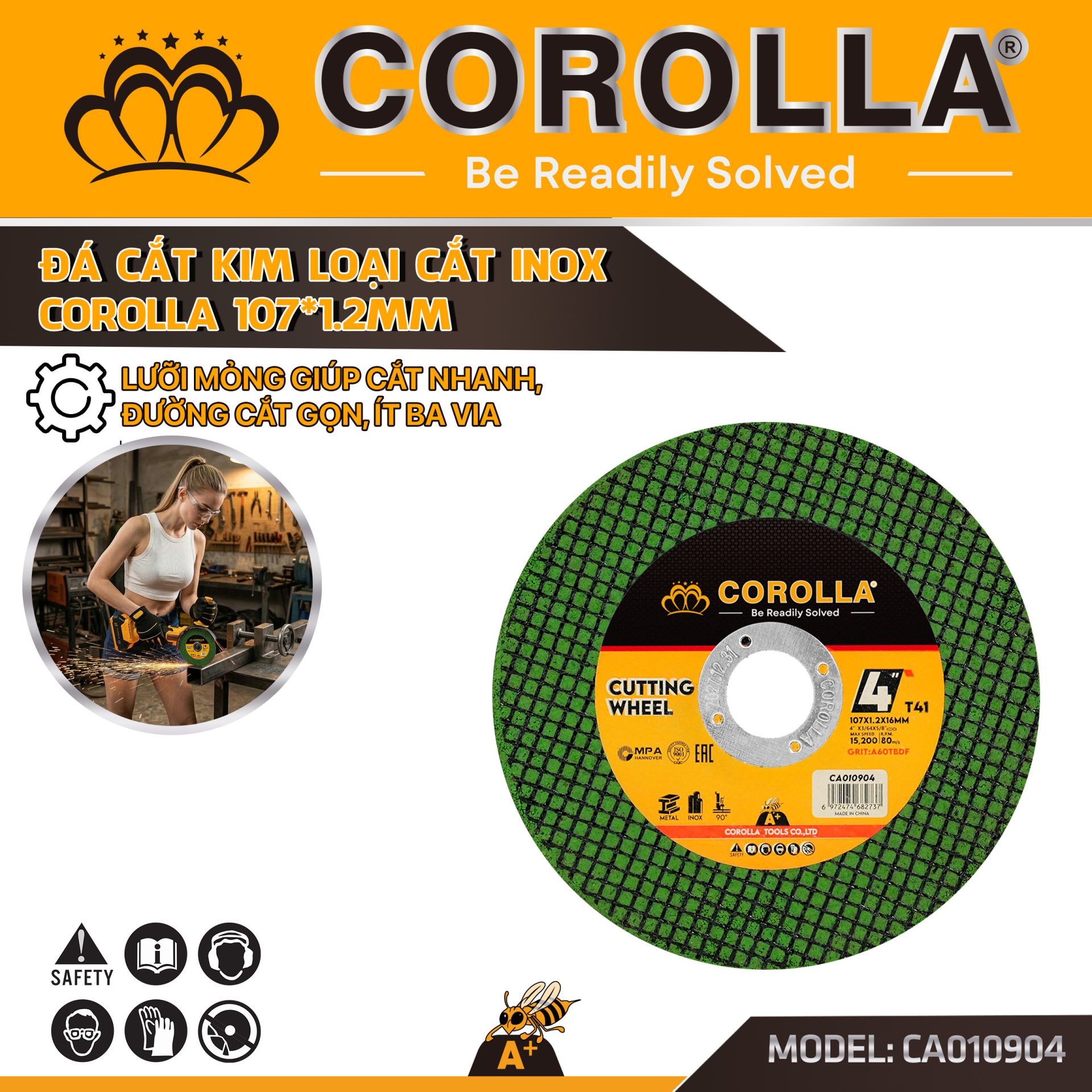 ĐÁ CẮT KIM LOẠI COROLLA 107MM XANH
