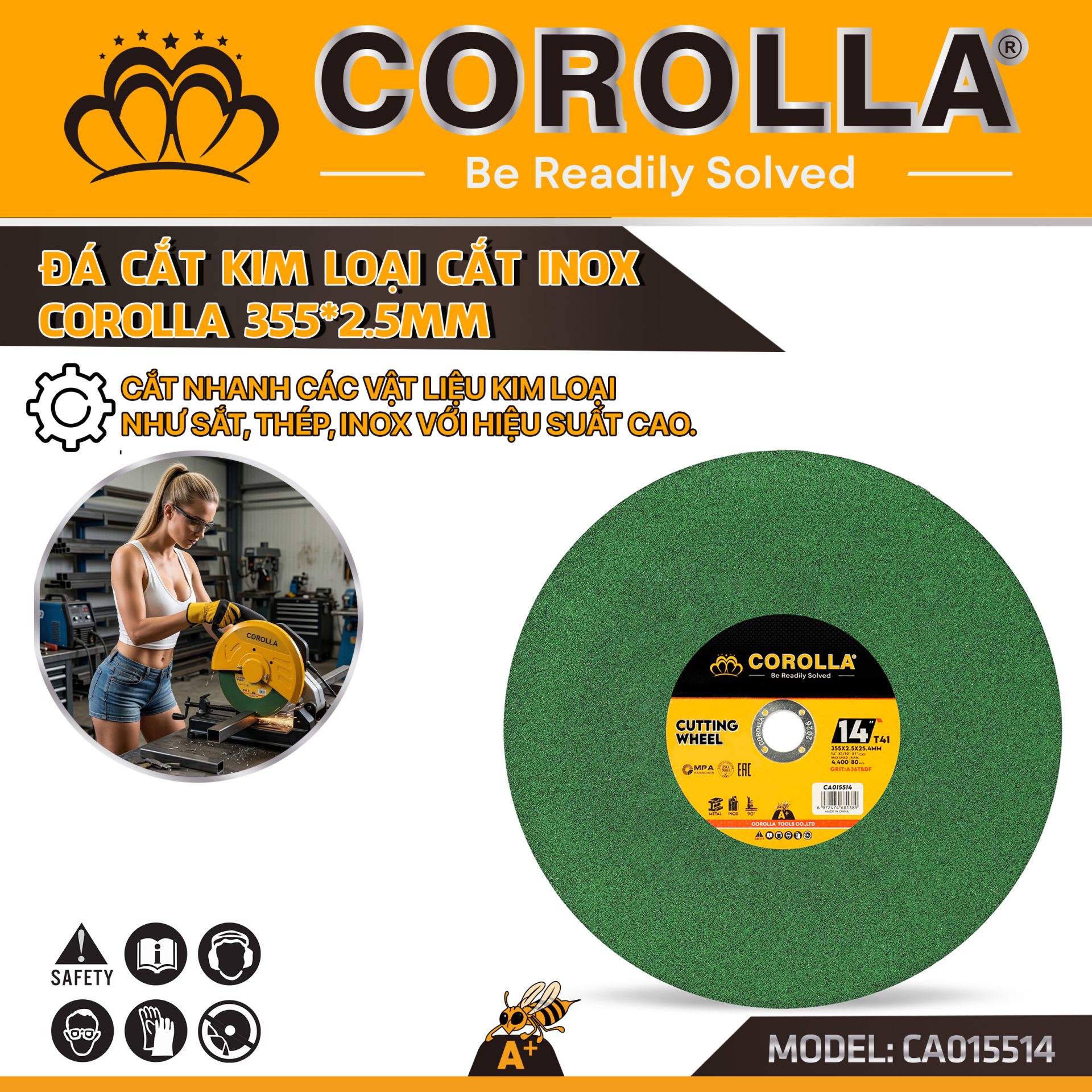 ĐÁ CẮT KIM LOẠI CẮT INOX COROLLA 355mm