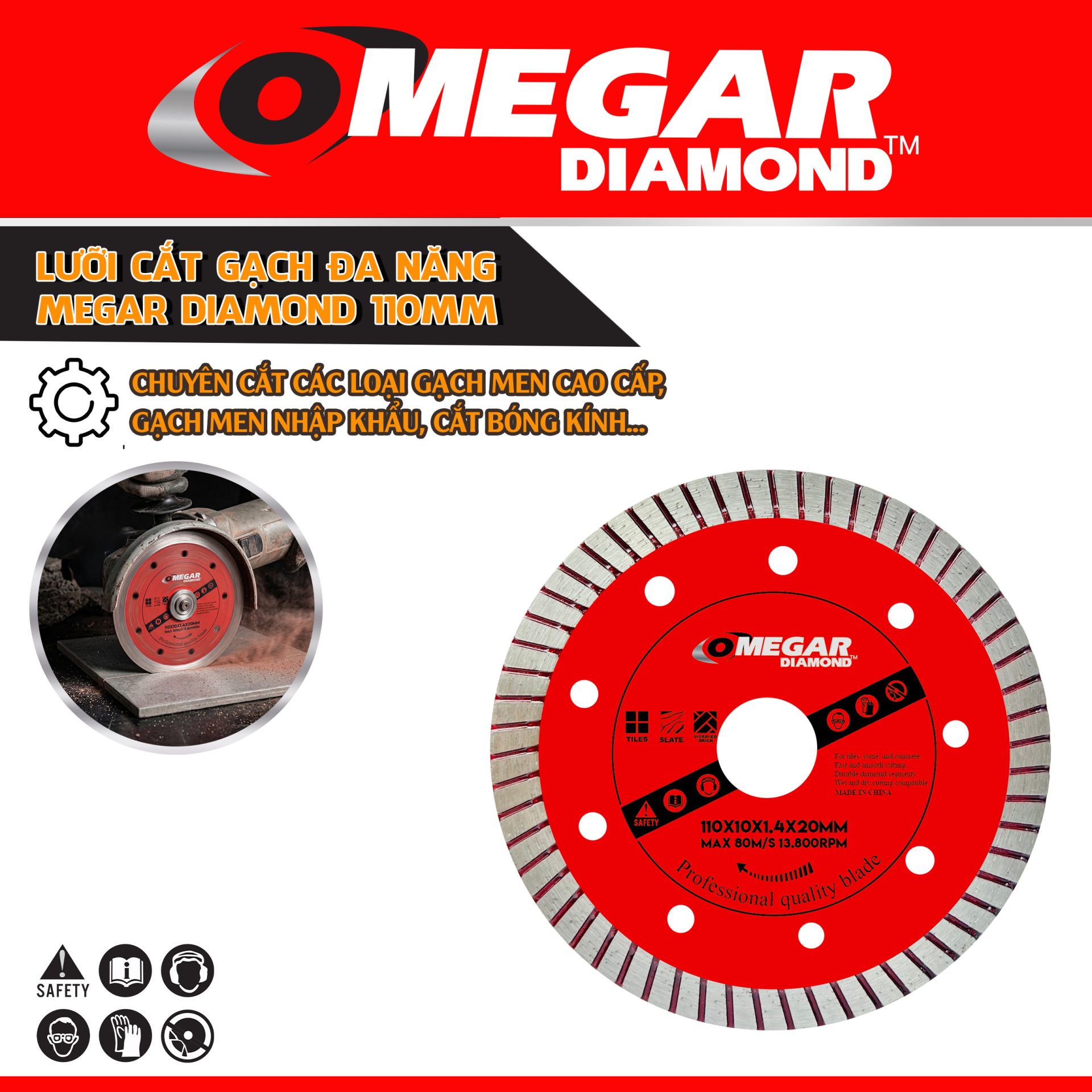 LƯỠI CẮT GẠCH ĐA NĂNG MEGAR DIAMOND 110mm