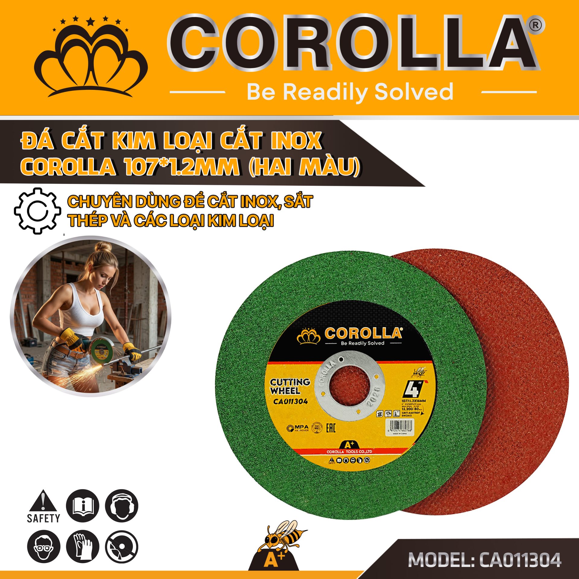 ĐÁ CẮT KIM LOẠI CẮT INOX COROLLA 107×1.2MM (HAI MÀU)