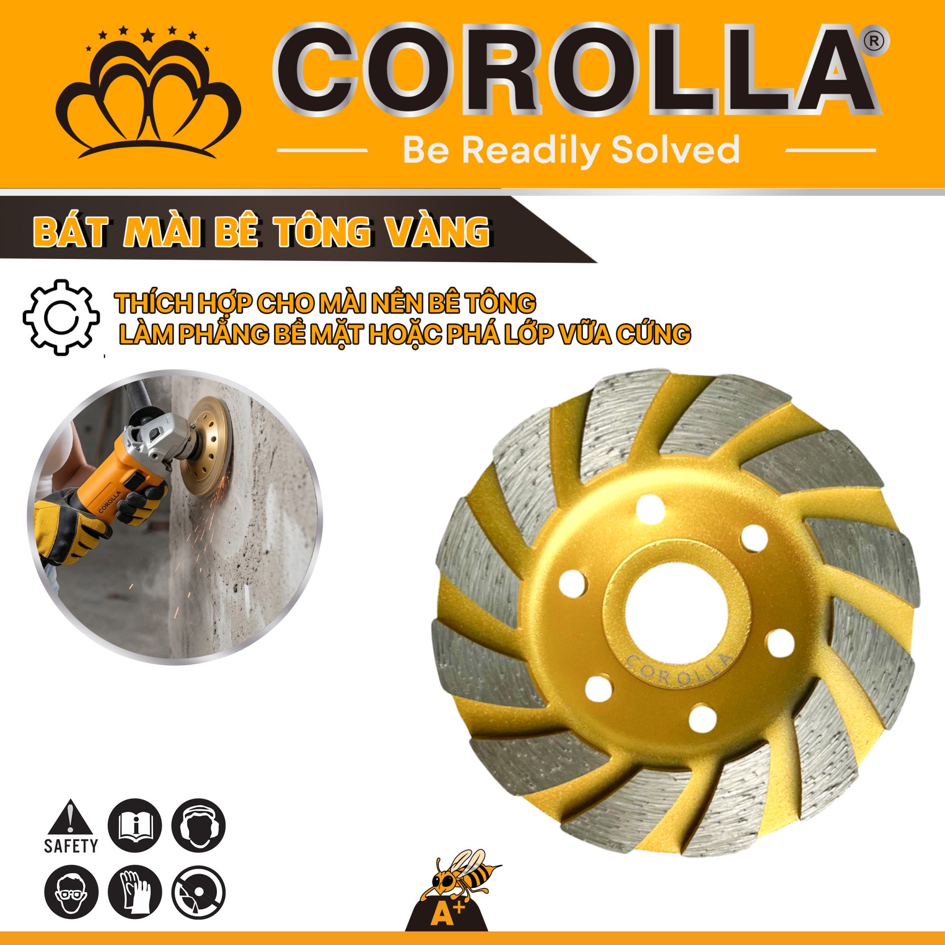 Bát Mài Bê Tông Vàng Phi 100~180mm