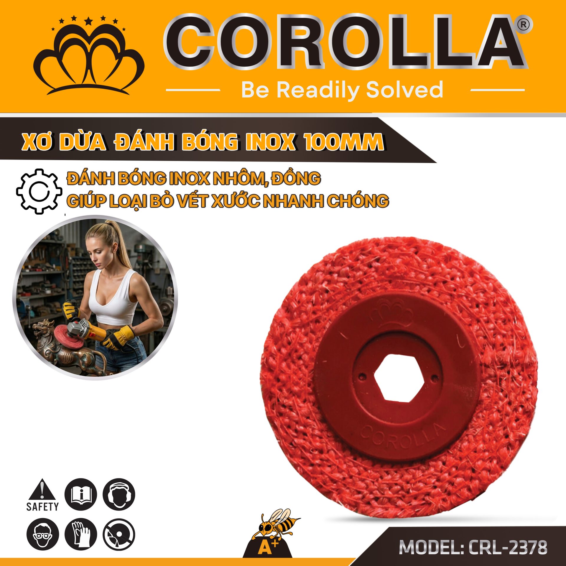 XƠ DỪA ĐÁNH BÓNG INOX 100MM CRL-2378