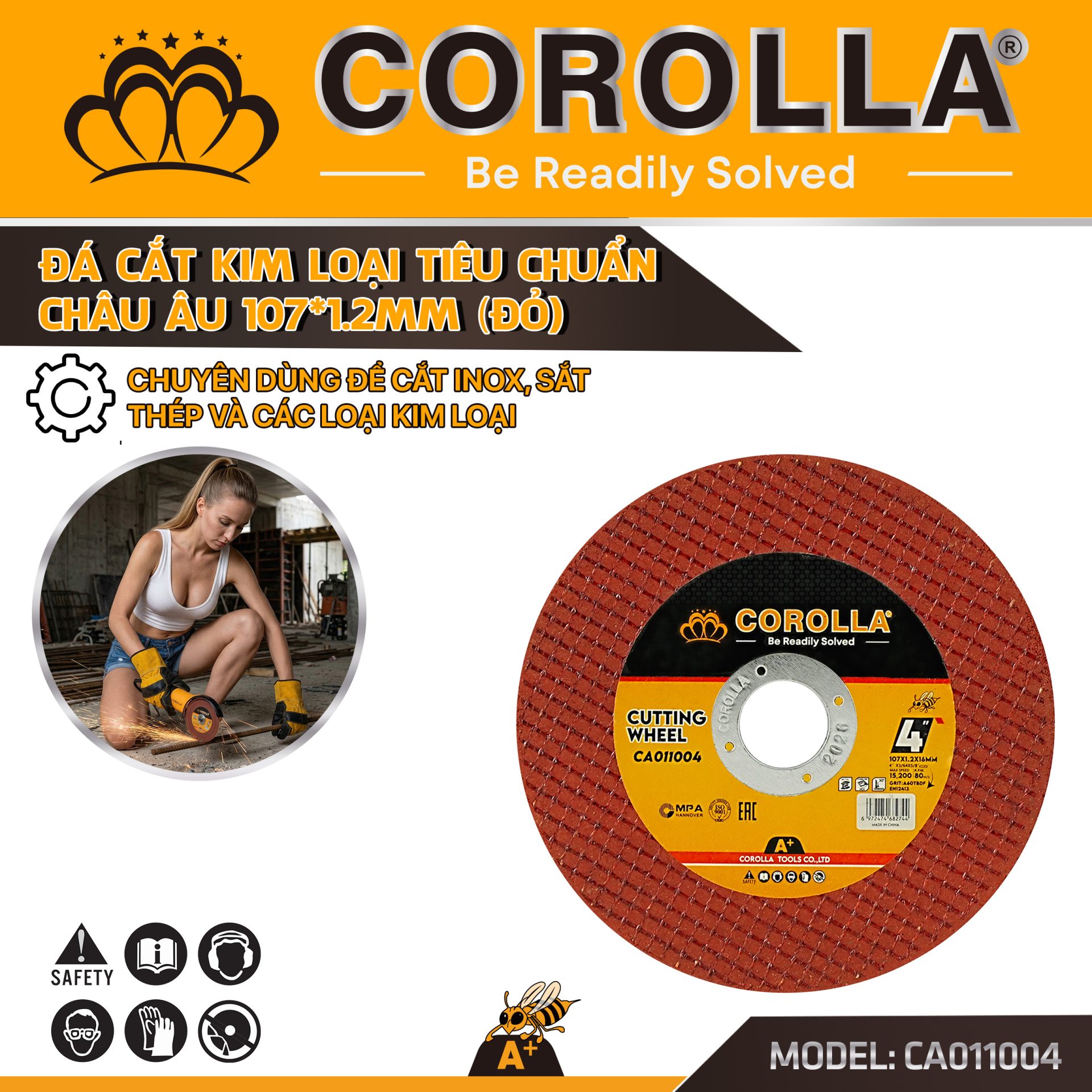 ĐÁ CẮT KIM LOẠI TIÊU CHUẨN CHÂU ÂU 107×1.2MM (ĐỎ)