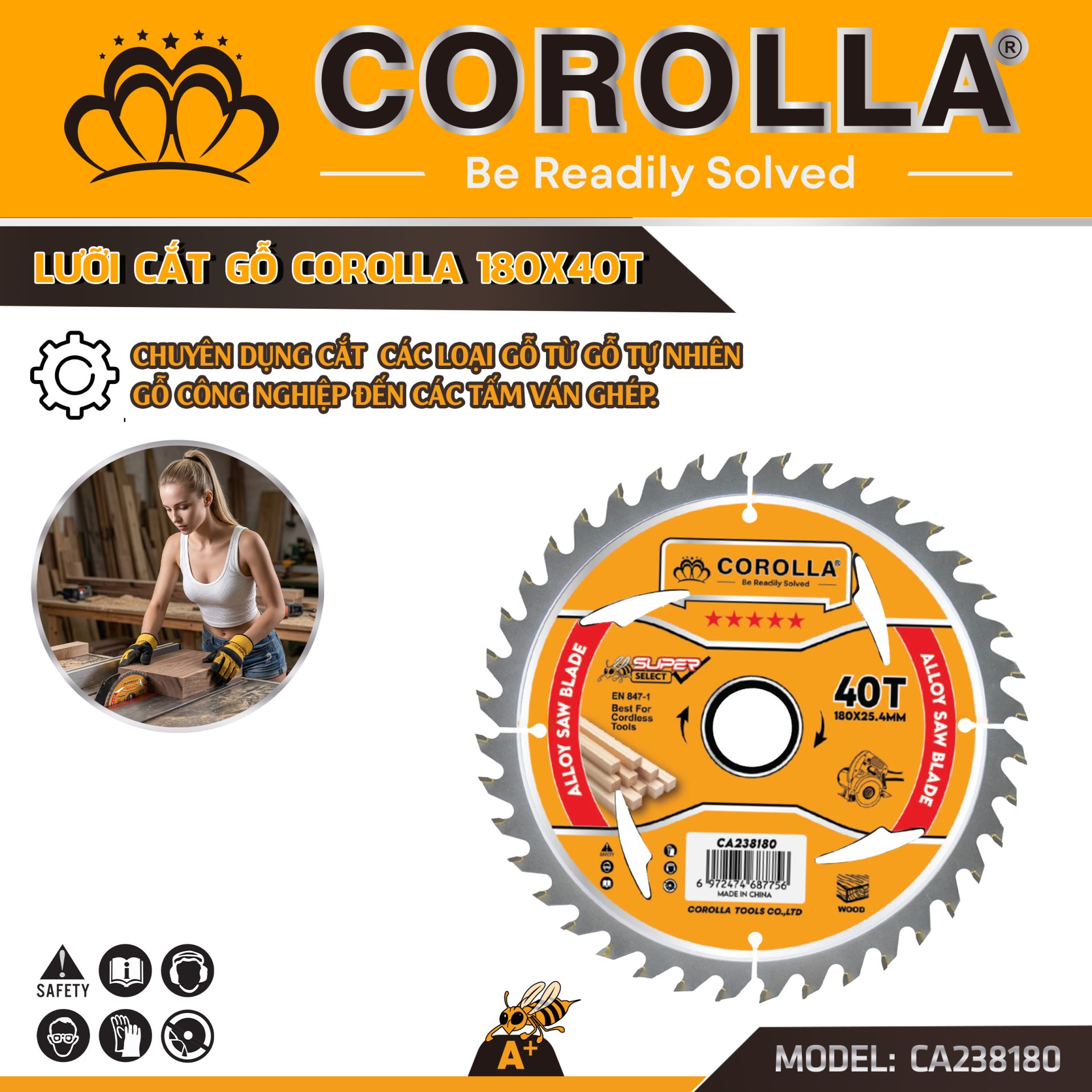 LƯỠI CẮT GỖ CAO CẤP COROLLA 180*40T