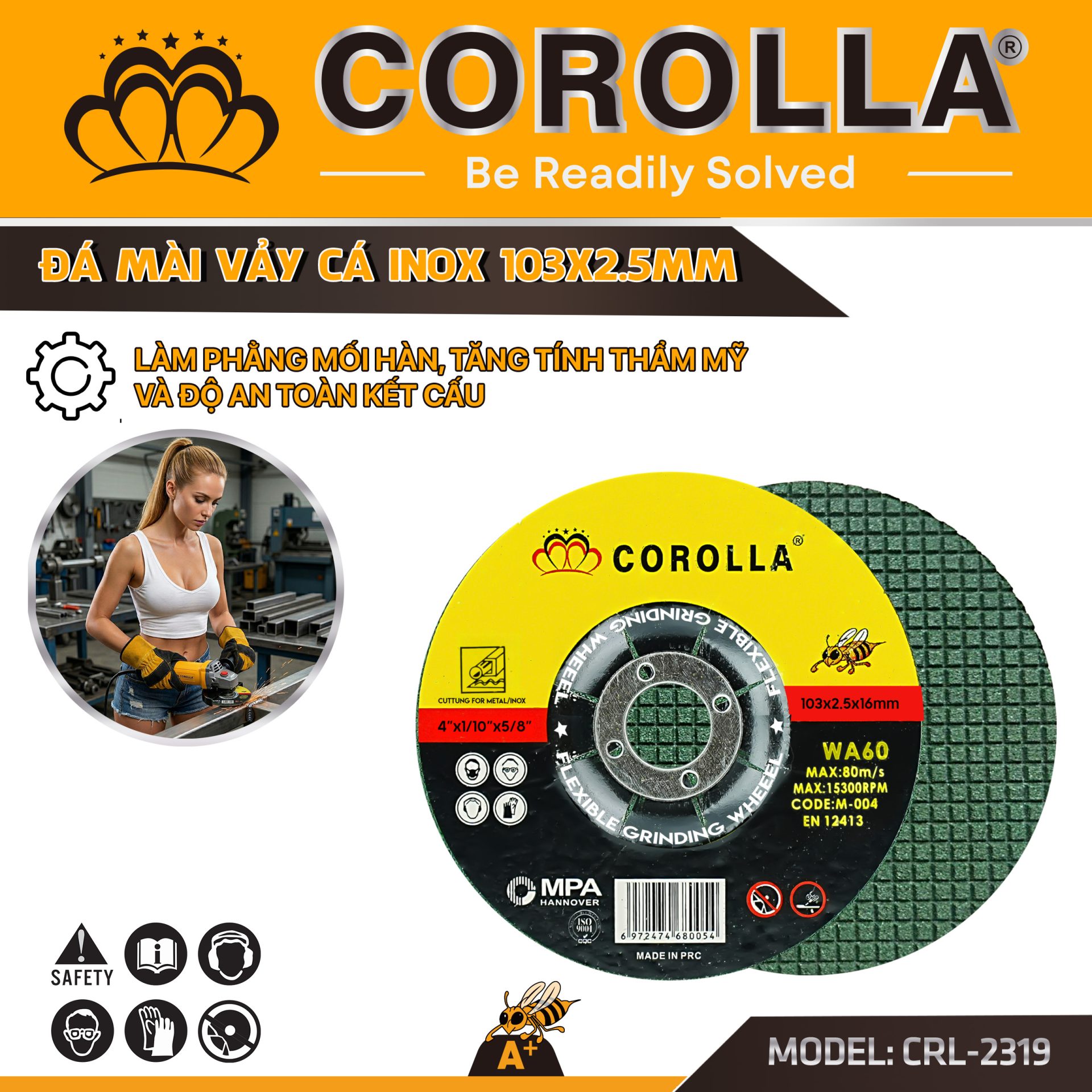 ĐÁ MÀI VẢY CÁ INOX COROLLA 103MM