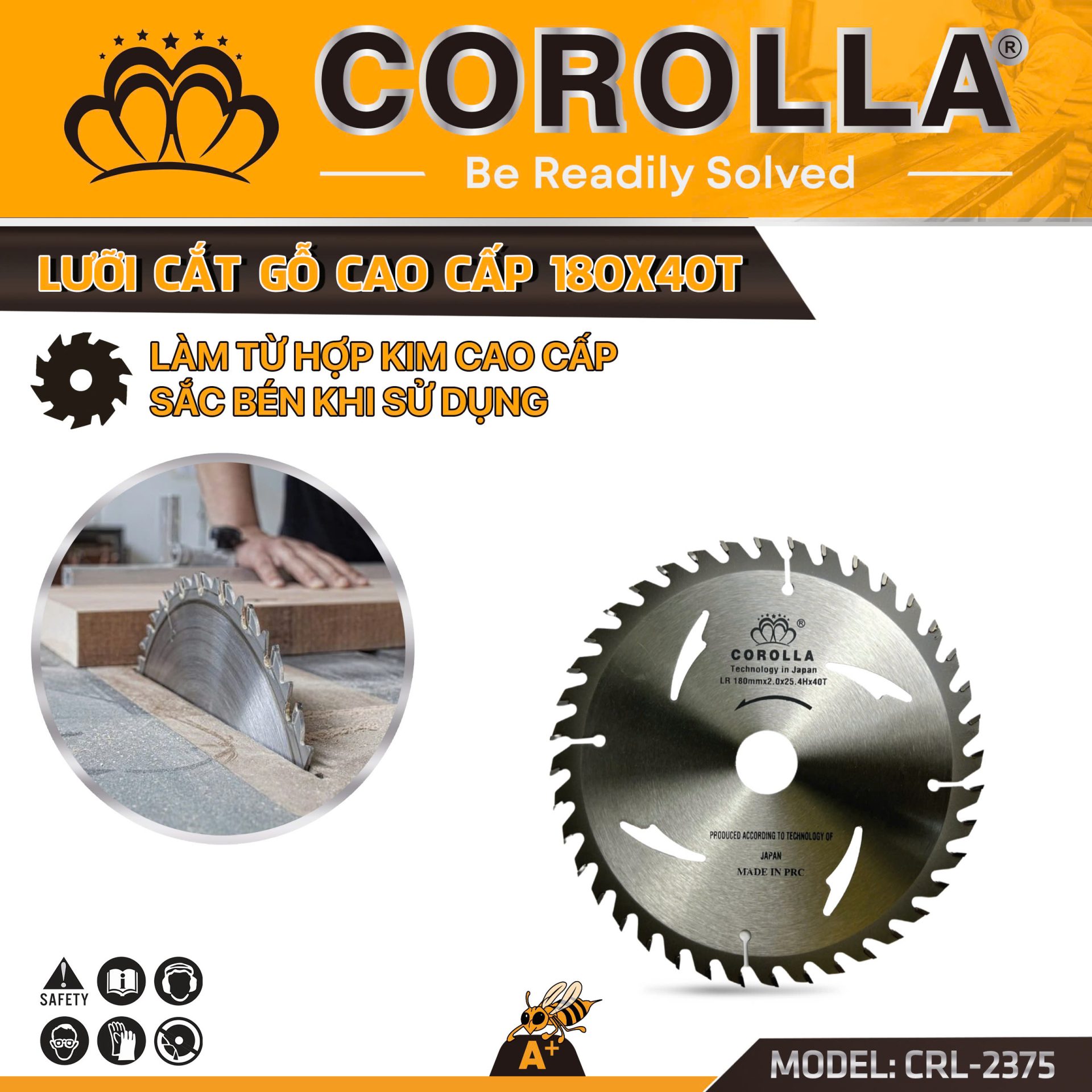 LƯỠI CẮT GỖ CAO CẤP COROLLA 180*40T