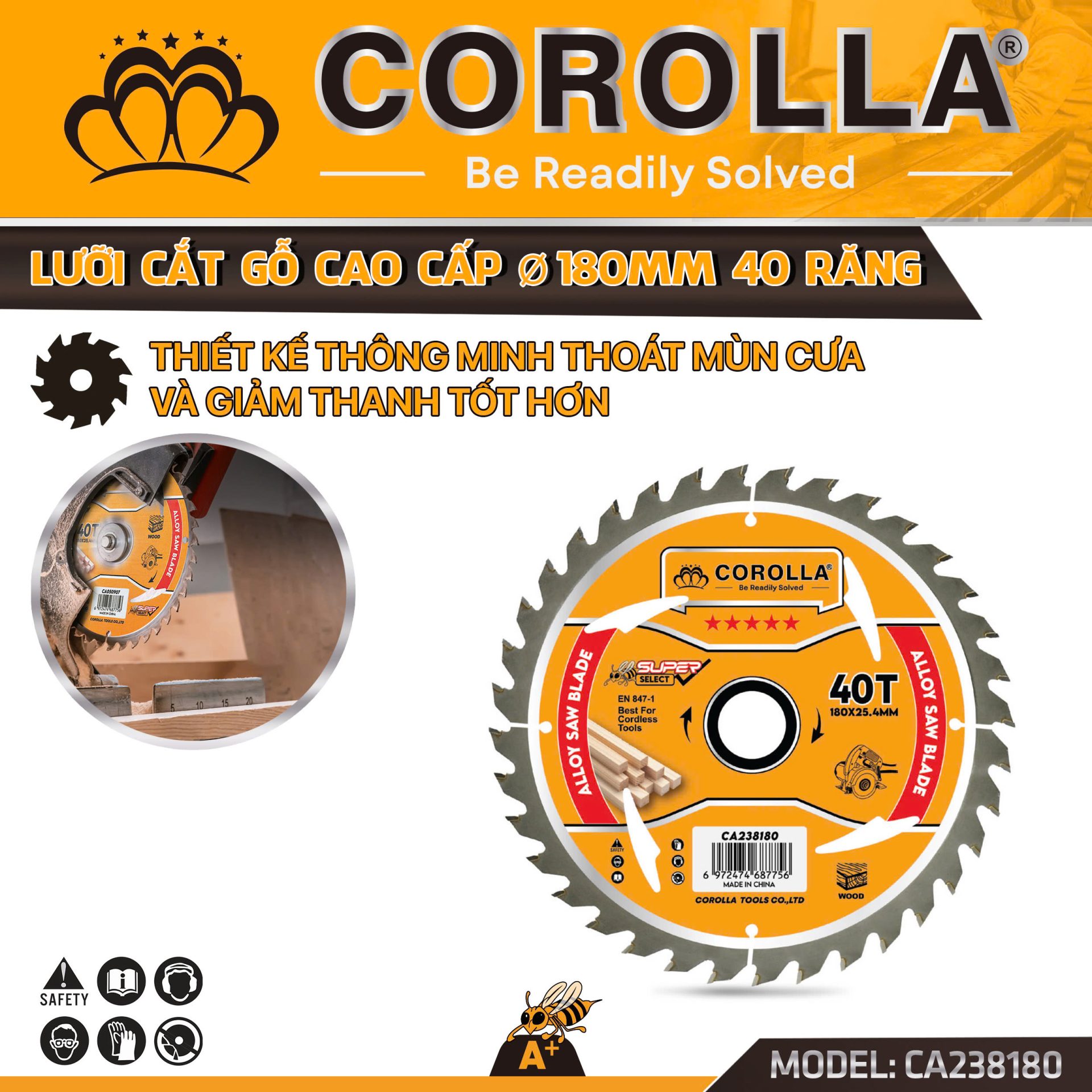 LƯỠI CẮT GỖ CAO CẤP COROLLA 180*40T