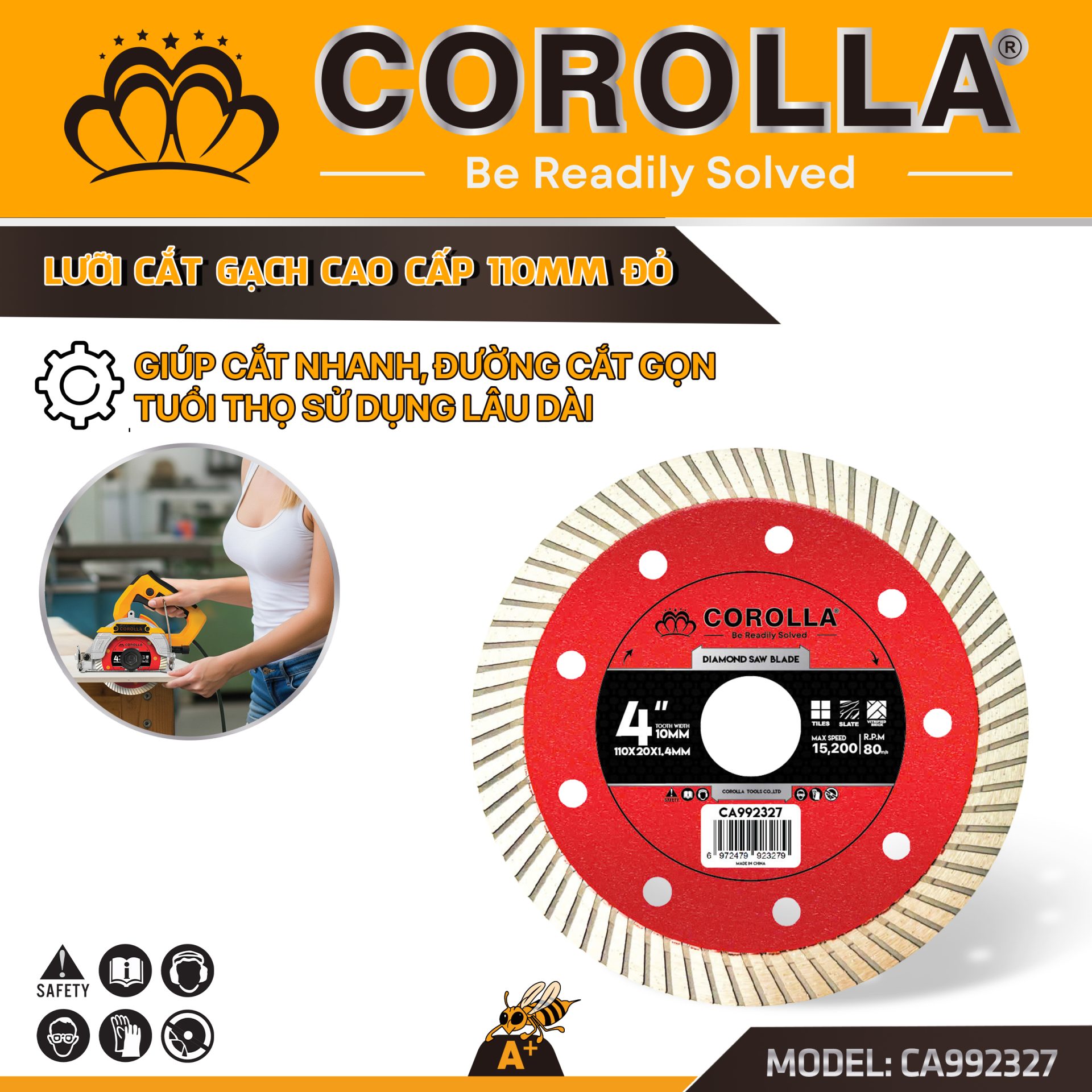 LƯỠI CẮT GẠCH ĐA NĂNG COROLLA 110MM (ĐỎ) – CA992327