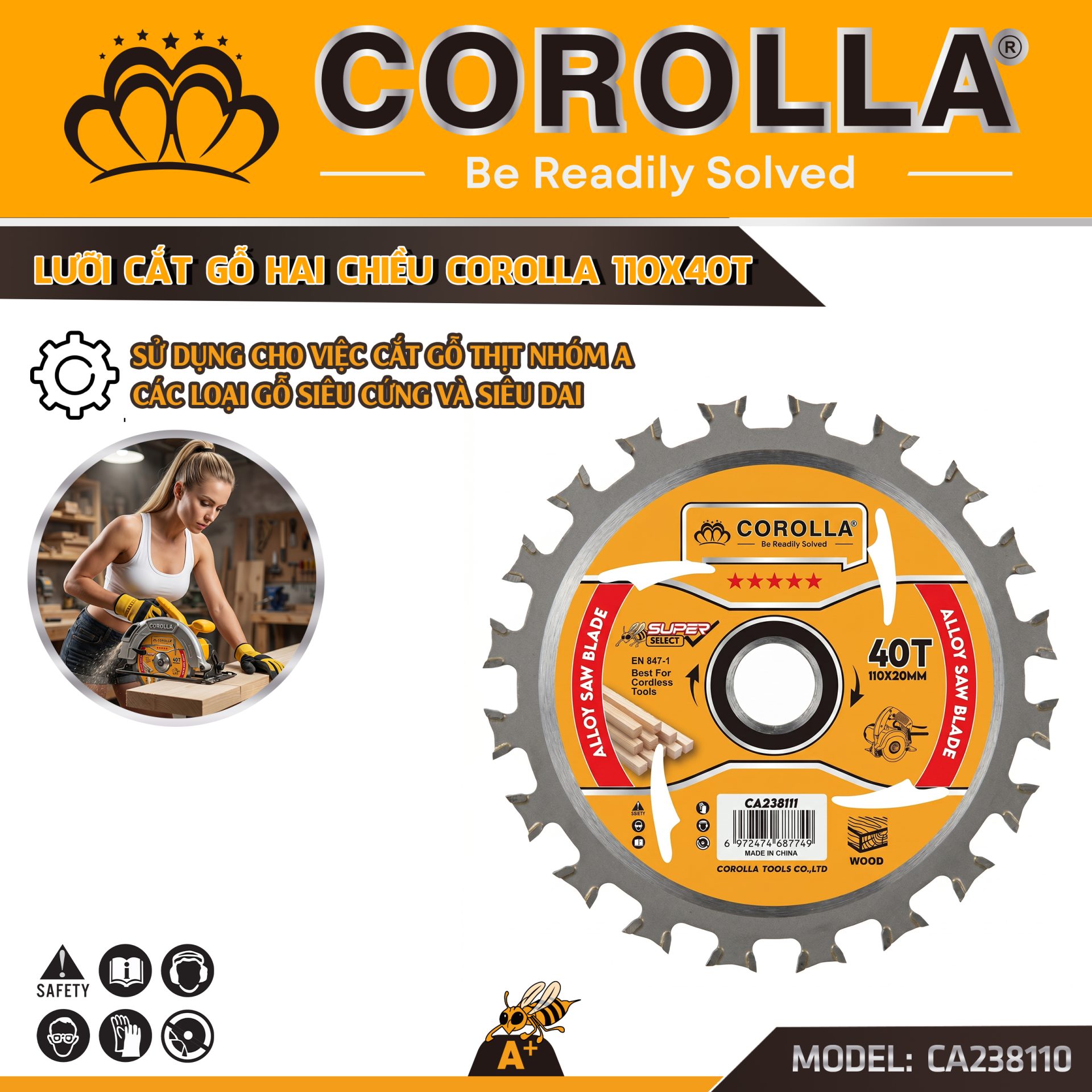 LƯỠI CƯA GỖ HAI CHIỀU COROLLA 110*40T