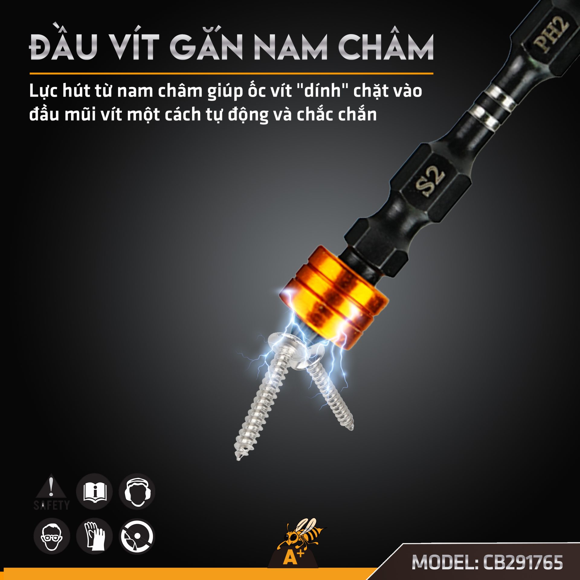 CB291765 - VÍT SIÊU HÚT ĐEN KÈM NAM CHÂM 8