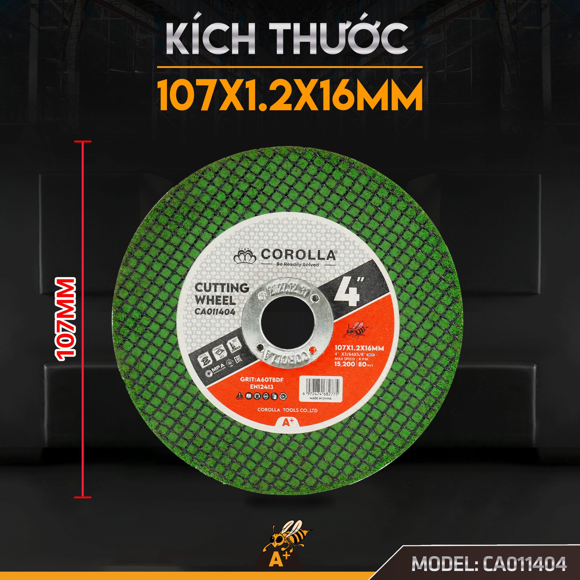 CA011404 - ĐÁ CẮT KIM LOẠI CẮT INOX COROLLA ISO 1071.2MM ( XANH) 2