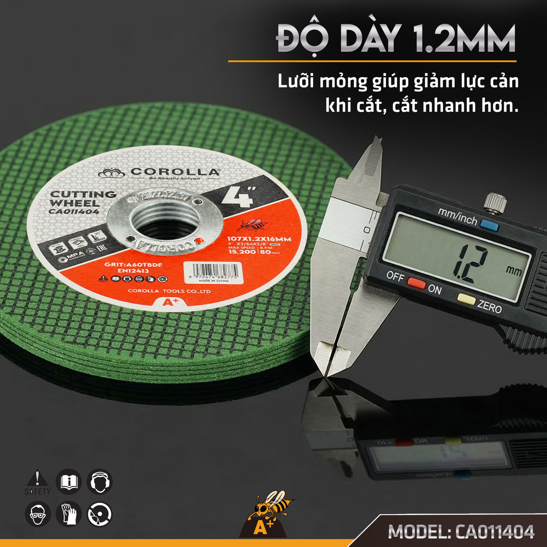 CA011404 - ĐÁ CẮT KIM LOẠI CẮT INOX COROLLA ISO 1071.2MM ( XANH) 3