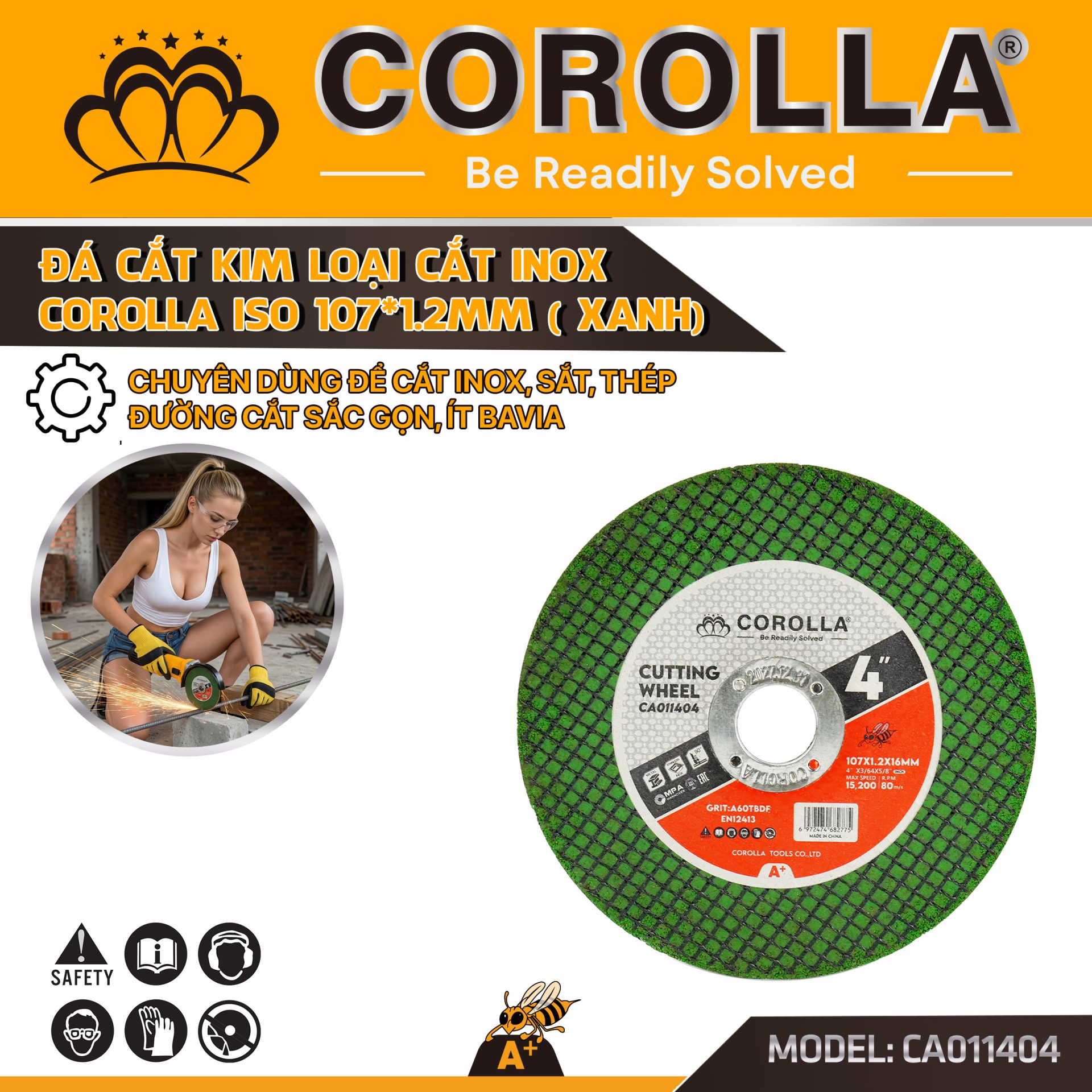 ĐÁ CẮT ISO CẮT KIM LOẠI INOX COROLLA 107MM