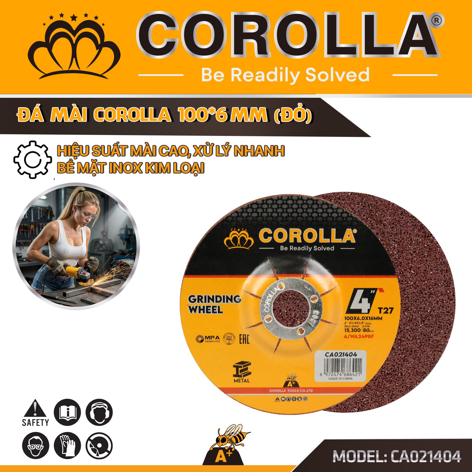 ĐÁ MÀI CAO CẤP COROLLA 100X6MM ( ĐỎ)