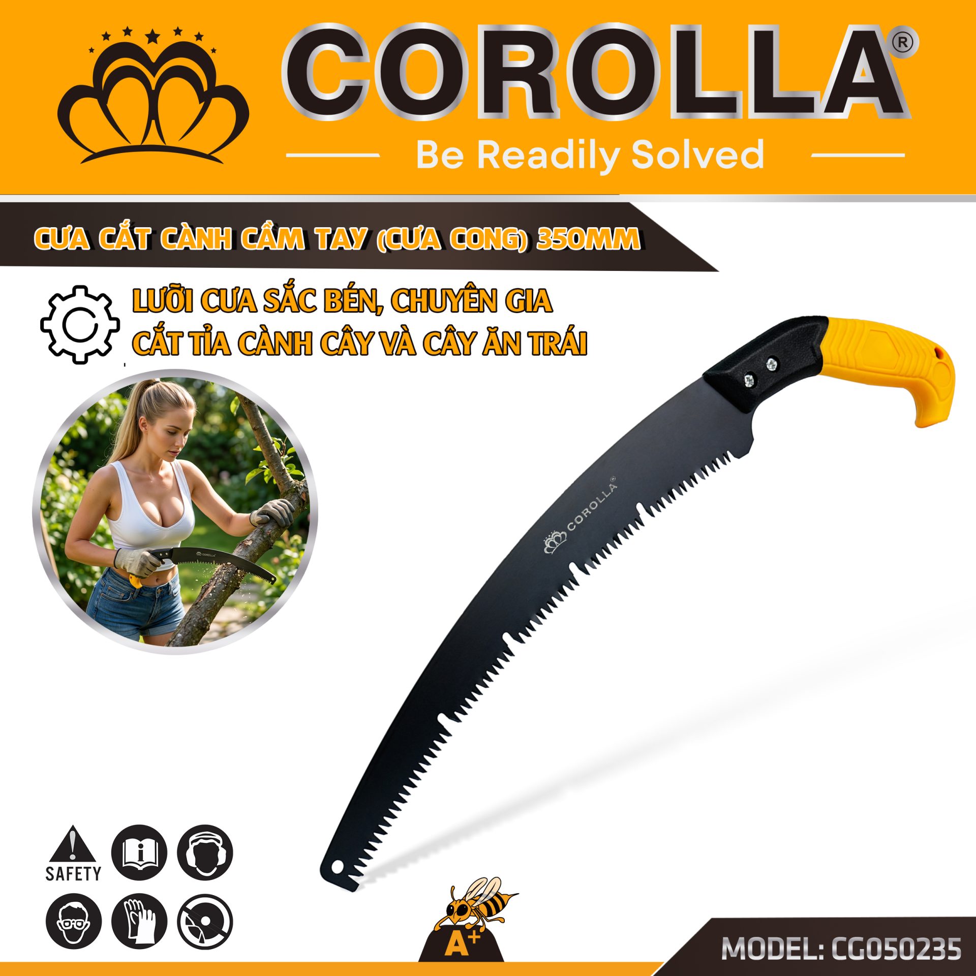 CƯA LƯỠI CONG THÉP ĐEN COROLLA 350MM