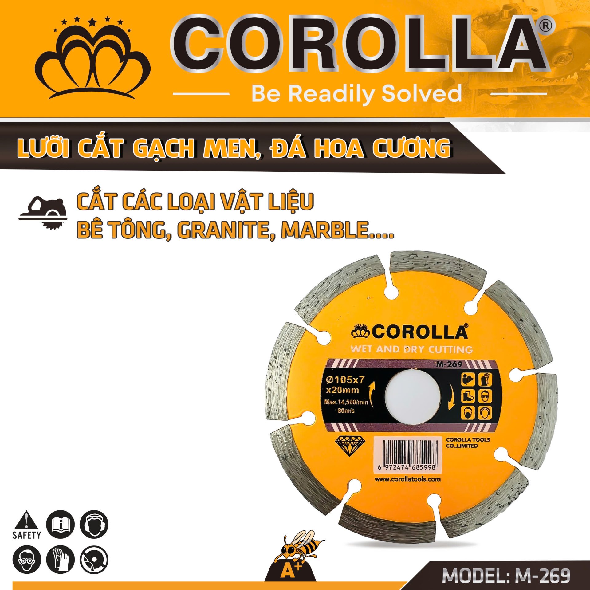 LƯỠI CẮT GẠCH COROLLA XẺ 105MM M-269