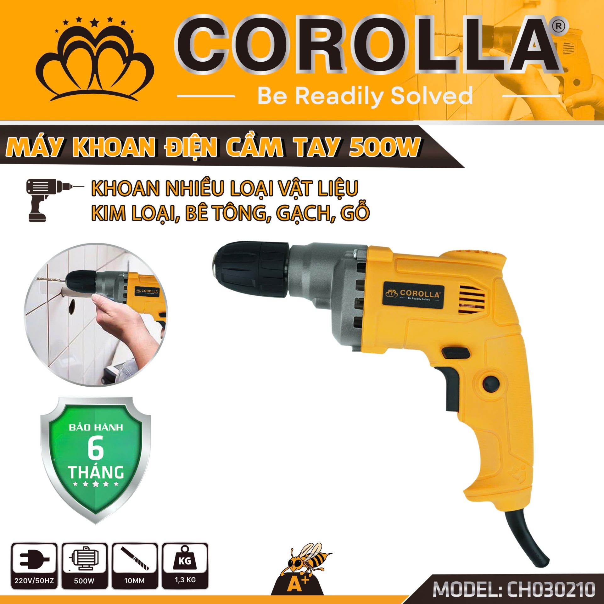 MÁY KHOAN ĐIỆN CẦM TAY 500W COROLLA