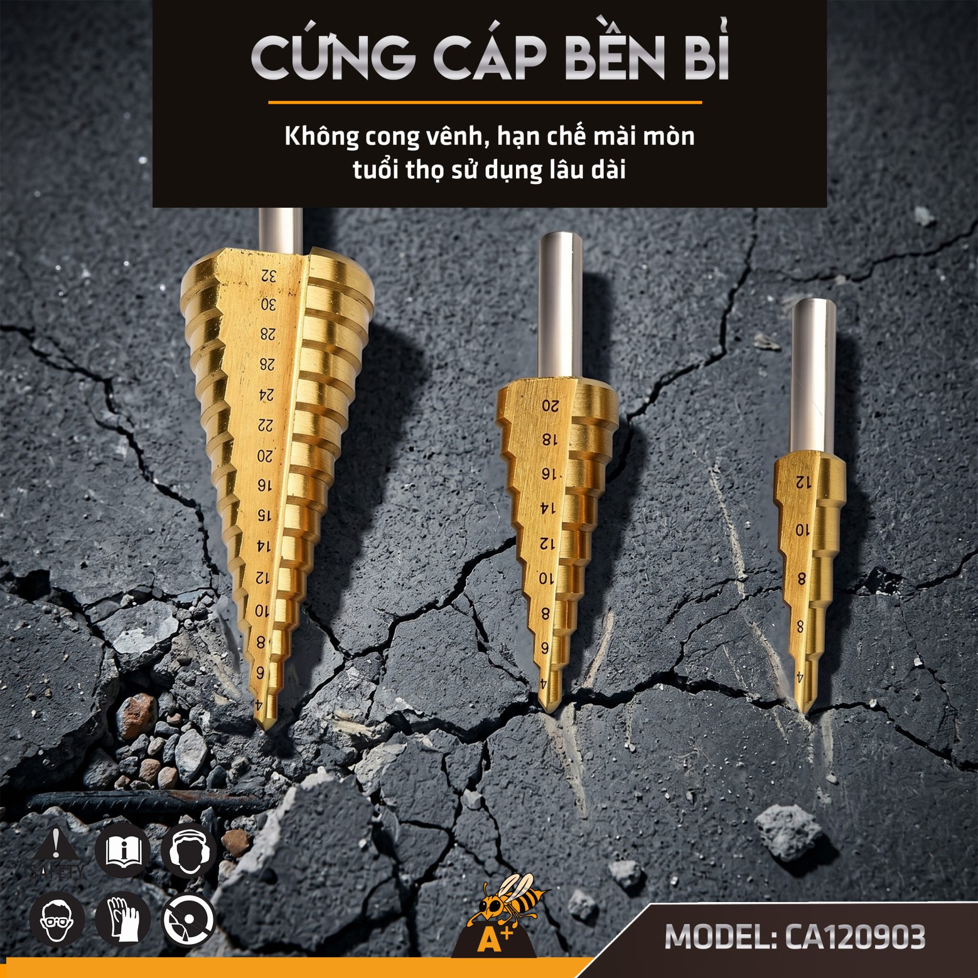 CA120903 - BỘ 3 MŨI KHOAN THÁP HSS CAO CẤP 5