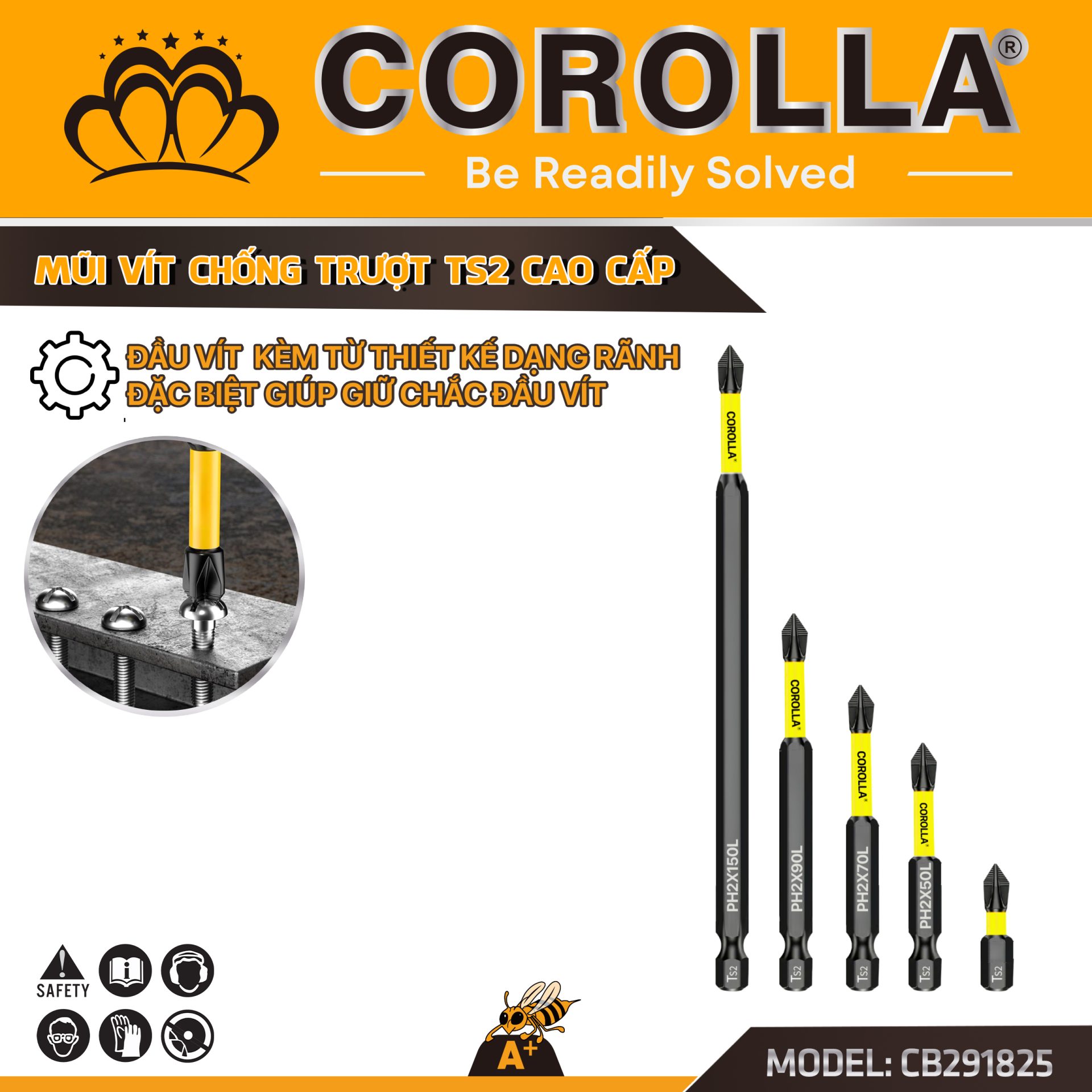 MŨI VÍT CHỐNG TRƯỢT COROLLA 25-150MM
