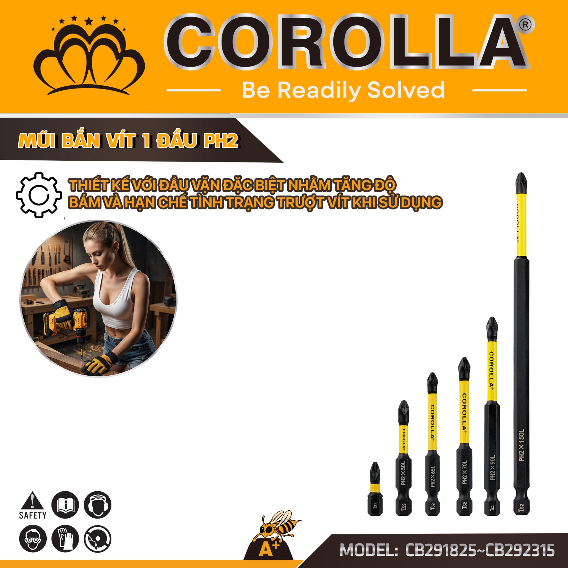 MŨI VÍT CHỐNG TRƯỢT COROLLA 25-150MM