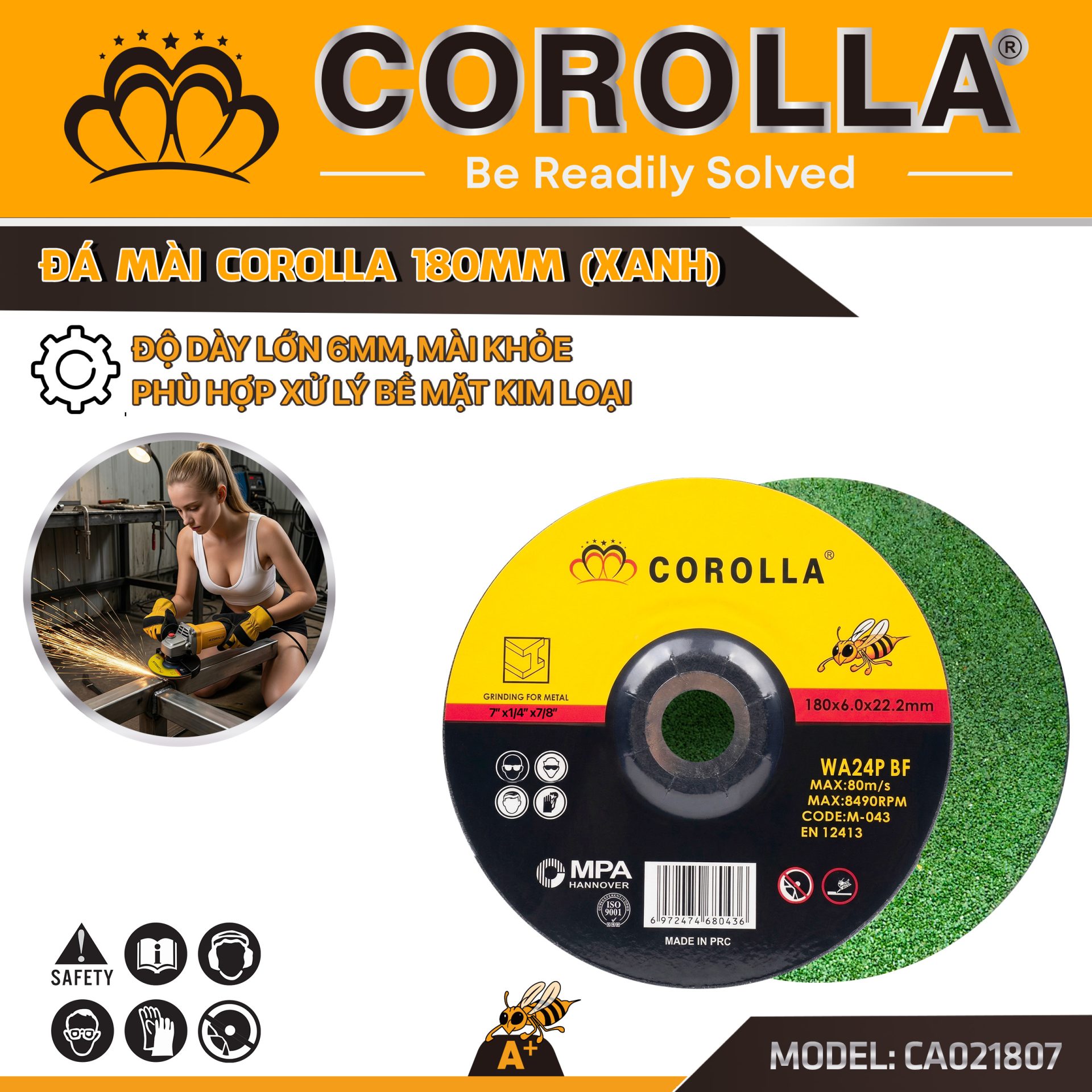 ĐÁ MÀI XANH COROLLA 180MM