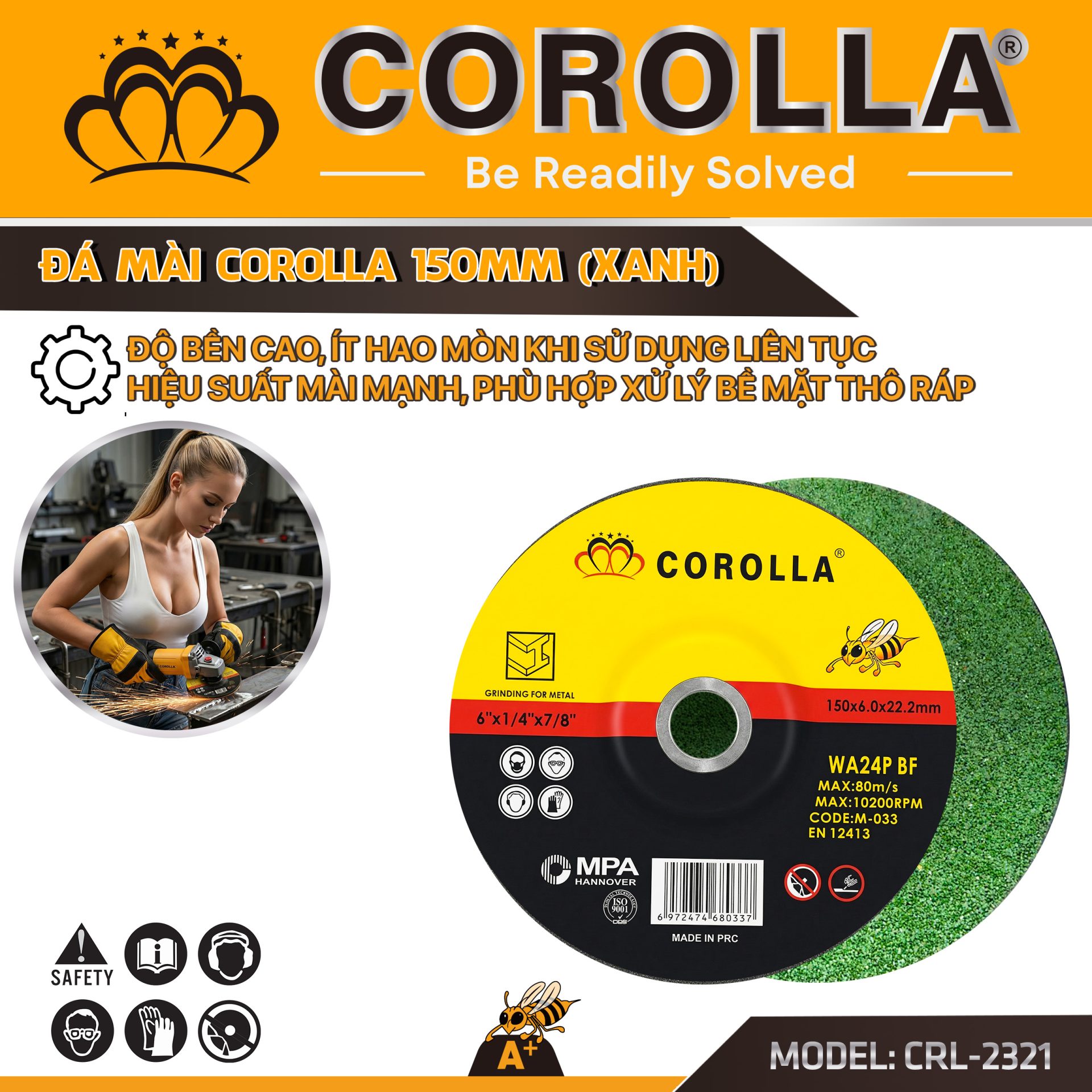 ĐÁ MÀI XANH COROLLA 150MM