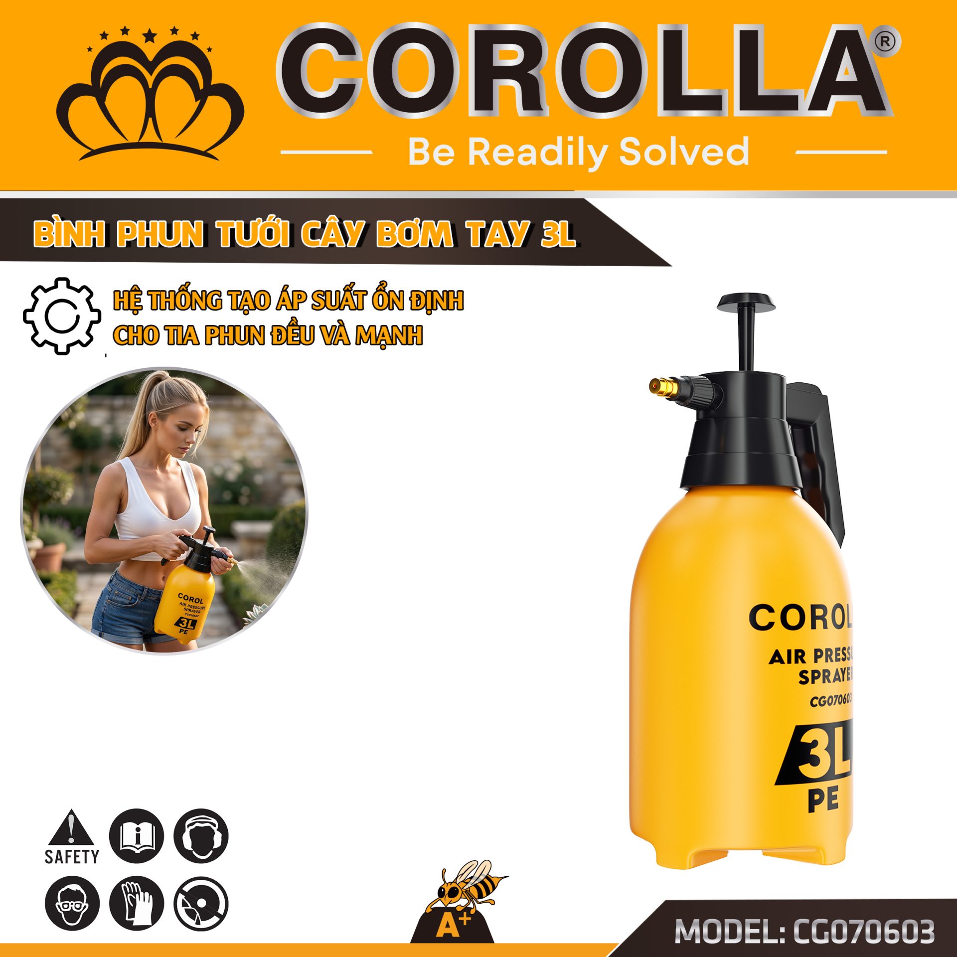 BÌNH PHUN TƯỚI CÂY BƠM TAY 3L COROLLA