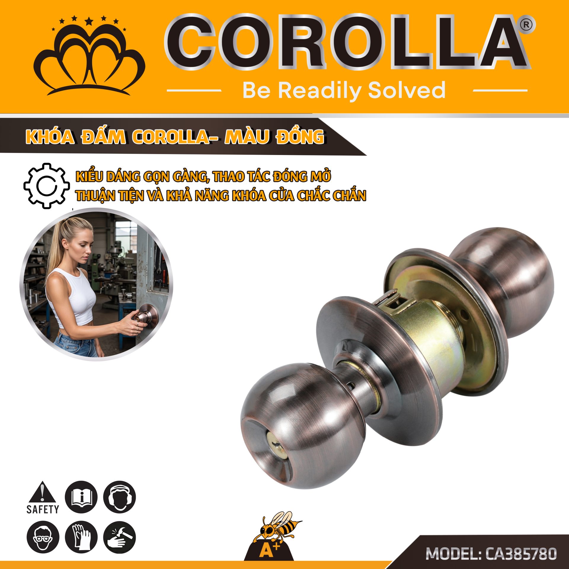 Khóa Đấm COROLLA Màu Đồng Đỏ Giả Cổ