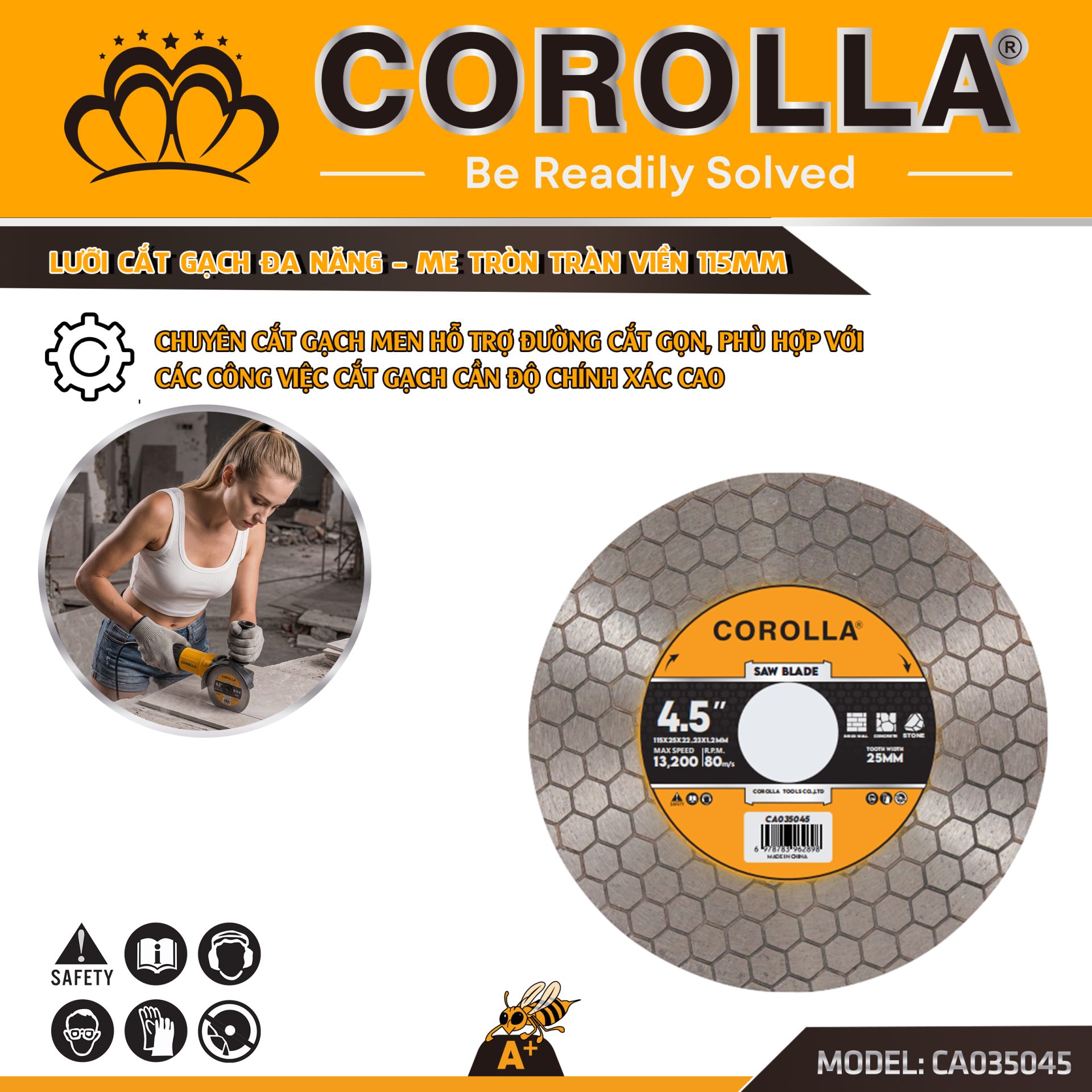 Lưỡi Cắt Gạch Đa Năng 115mm Me Tròn Tràn Viền COROLLA