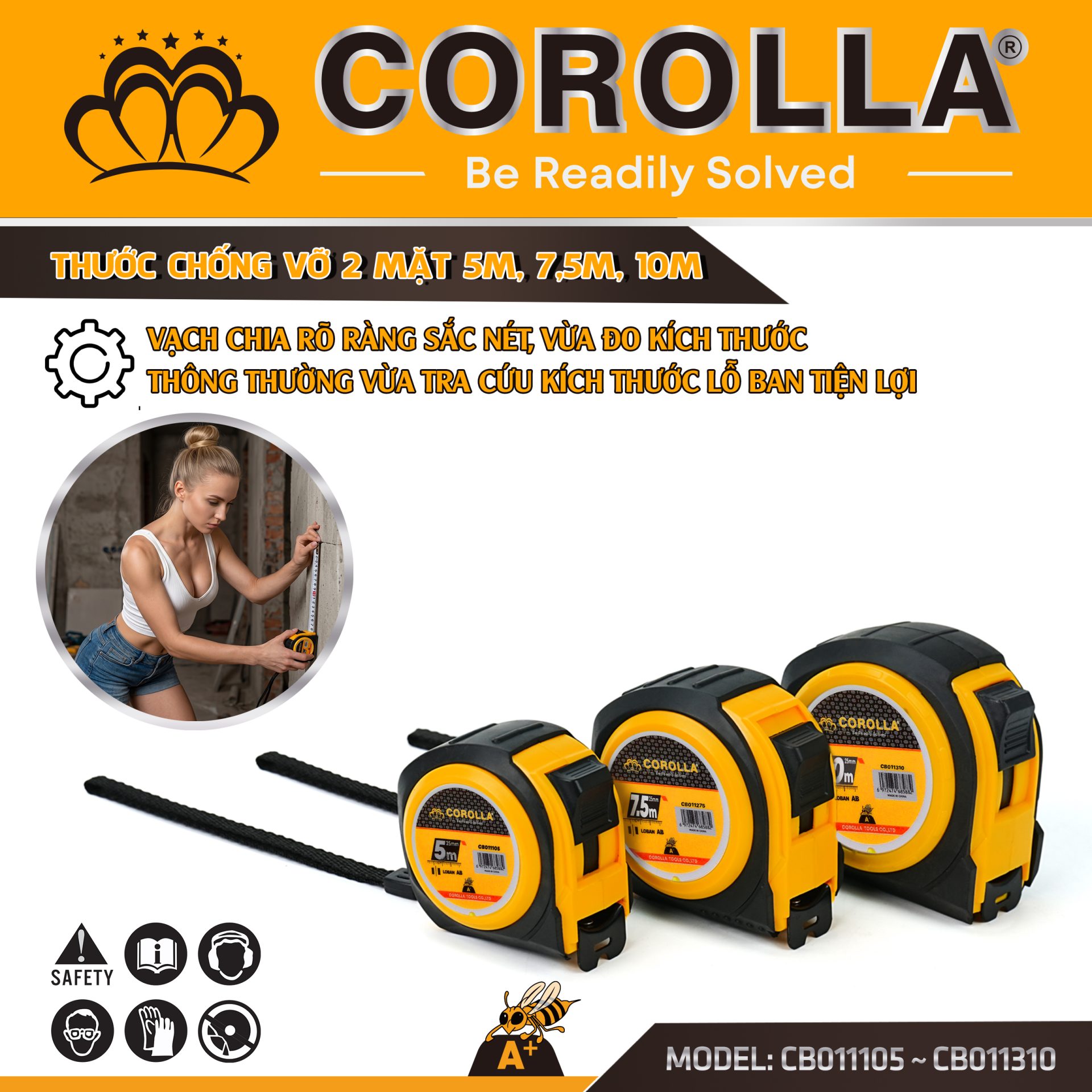 Thước Chống Vỡ Hai Mặt 5~10 Mét COROLLA